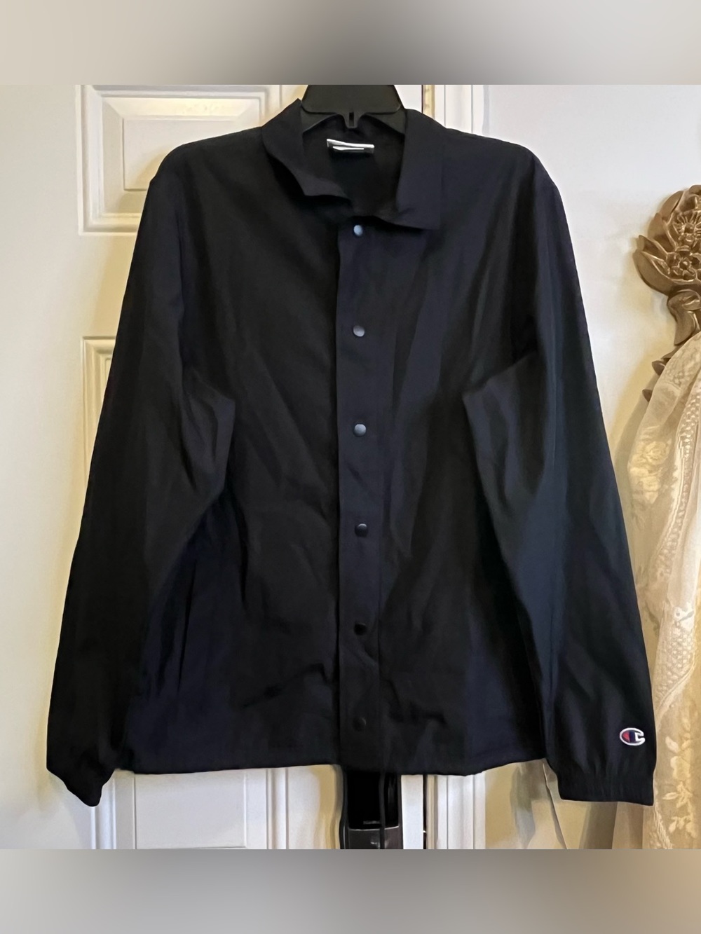 Champion CO216 Unisex Black Button-Front Windbreaker Coaches Jacket M Gorpcore